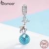Bamoer Real 925 Sterling Silver Christmas Deer Lovely Elk Pendant Blue Crystal Charms Fit Bracelets