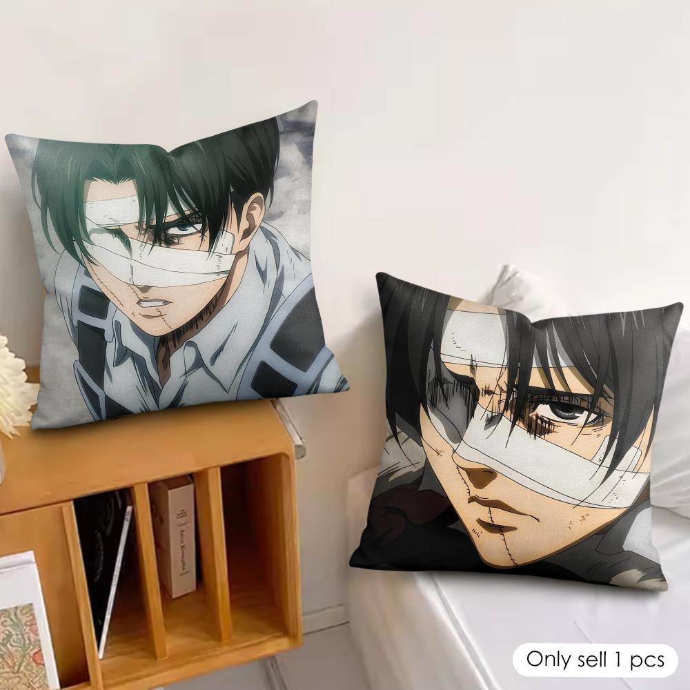 L-Levi Ackermans Anime Cushion Cover Silky Short Plush Invisible Zipper Dustproof Sofa Pillow Case For Home Decor