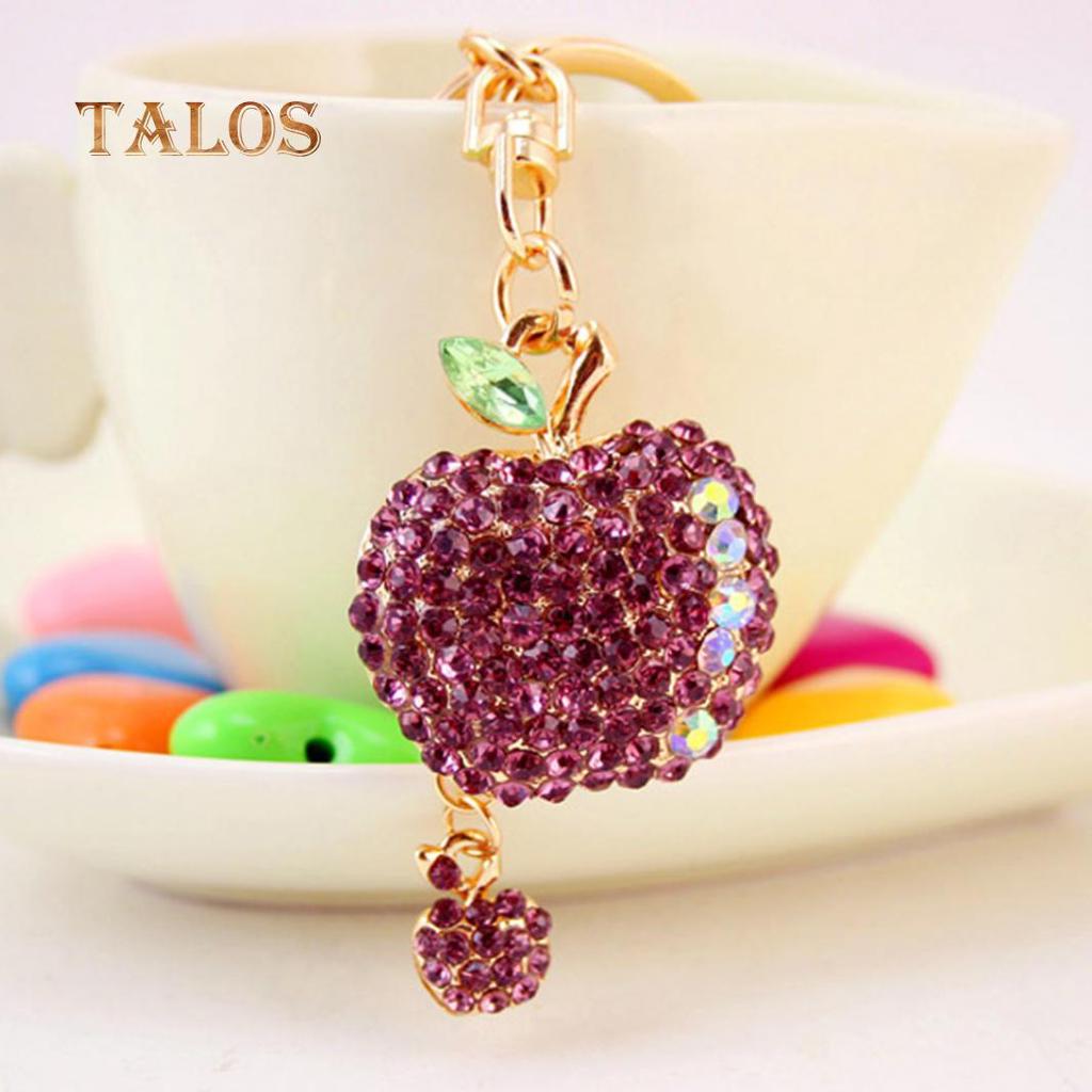 Fashion Cute Crystal Stone Apple Keyring Metal Car Key Chain Purse Bag Decor Gift Suspension Trinket