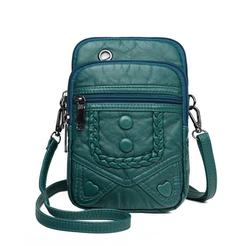 New Women's Messenger Bag Simple Mobile Phone Bag Retro Printed Shoulder Satchel Soft Leather Texture Small Square Bag