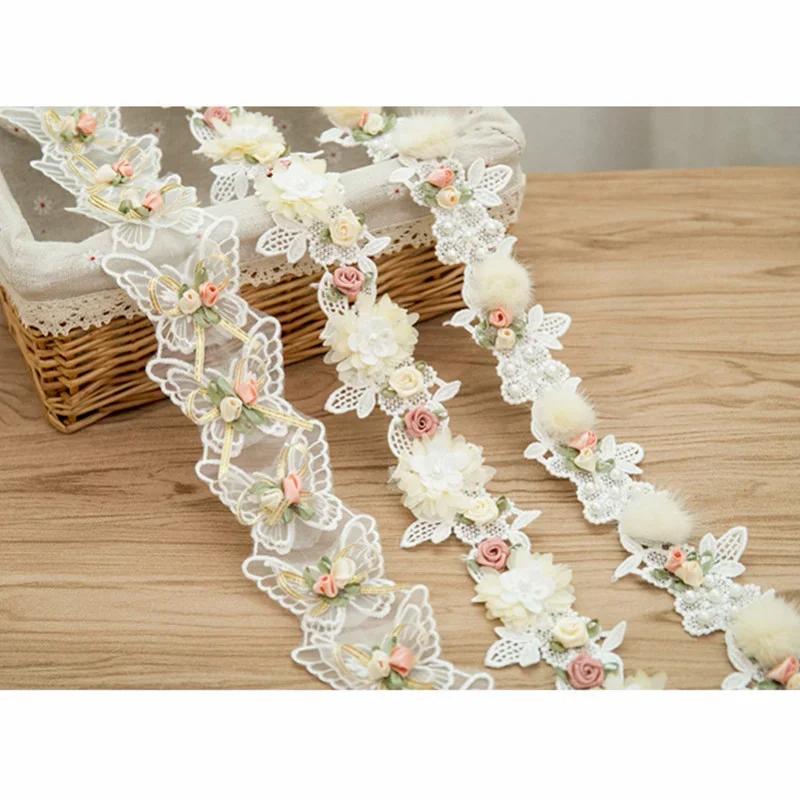 White Organza Three-dimensional Bow, Vanilla Lace Embroidered Trim For Hanfu Accessories, Children's Clothing Accessories