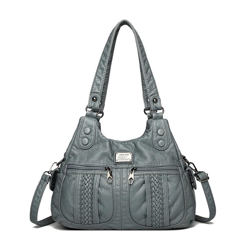 

Вместительная многослойная плетеная вручную сумка через плечо, женская сумка, модная сумка из вымытой кожи, сумка из мягкой кожи для мамы серый