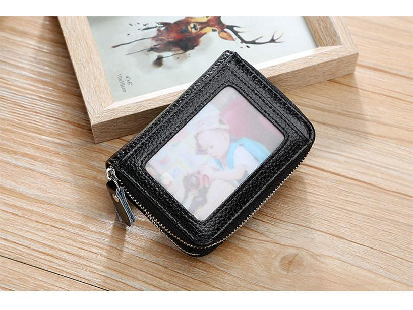 RFID Cowhide Leather Card Holder & Coin Purse with Double Zipper