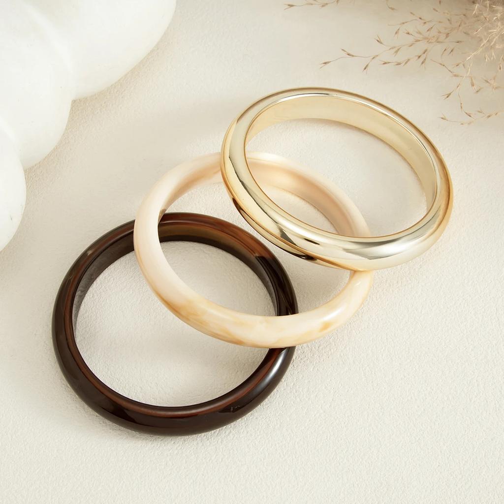New 1Pcs/Set Vintage Geometric Resin Acrylic Round Bangles Women Simple Trendy Stackable Chunky Bracelet Charm Jewelry New