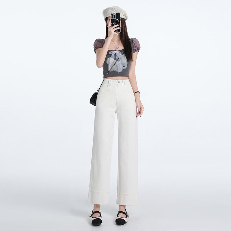 Women's 2025 Tencel High-Waisted Wide-Leg Cropped Jeans - Summer Thin, Straight, Loose, Drapey, Slimming Pants