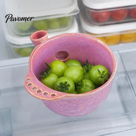 Handgefertigtes Keramik-Küchengeschirr Beeren-Spülbecken mit Abflussloch, 360-Grad-Selbst-Frucht-Spülbecken, Frisches Gemüse-Reinigungs-Sieb