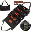 1pc Multi-Purpose Canvas Roll Tool Bag Car Tool Organizer First Aid Kit Storage Wrap Heavy Duty Portable Multiple Zipper Pockets