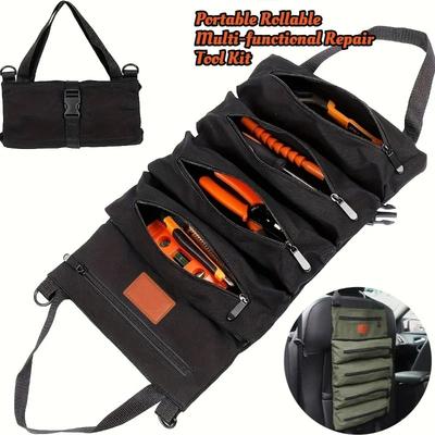 1pc Multi-Purpose Canvas Roll Tool Bag Car Tool Organizer First Aid Kit Storage Wrap Heavy Duty Portable Multiple Zipper Pockets