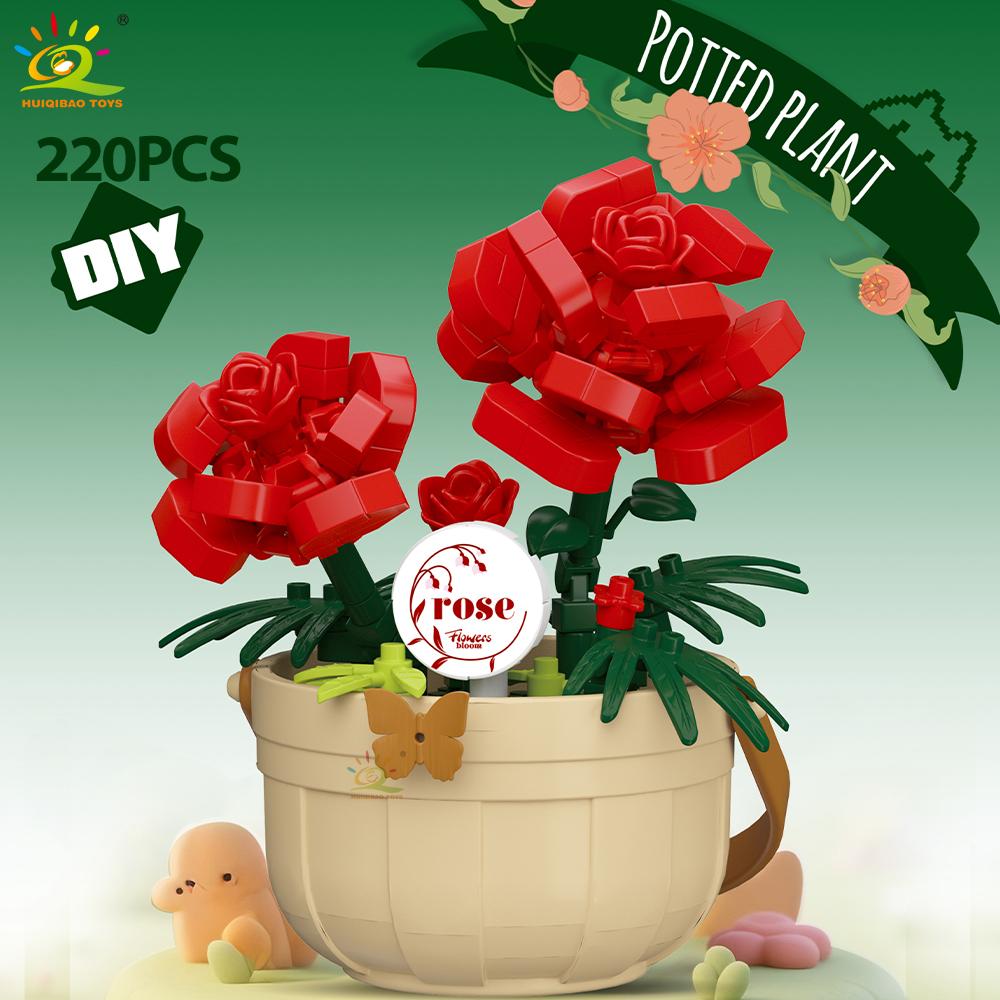 Non-Toxic Moc Flower Micro Building Block Diy Rose Sunflower Pot Bouquet Mini Diamond Model Brick Toy For Children Desk Decor.
