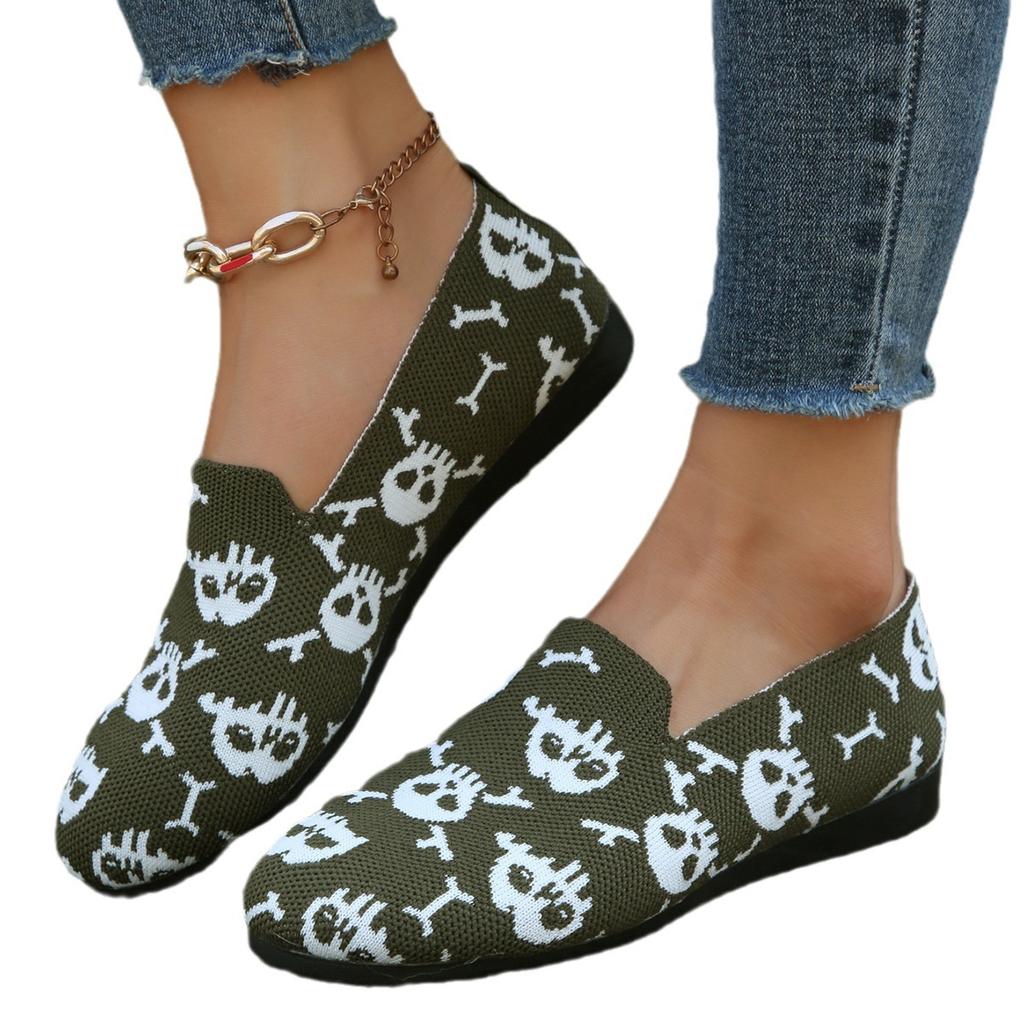 Vyšívané polobotky Skull Head mělkého střihu pro dámské velké ploché podpatky