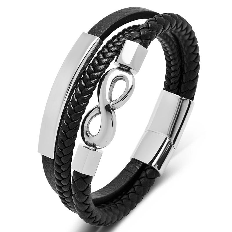 8-character Handmade Men s Multi-layer Woven Leather Bracelet European Trend Jewelry 2026 16.5CM