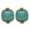 Retro Geometric Turquoise-Studded Sterling Silver Earrings - Chic French Fashion for Women