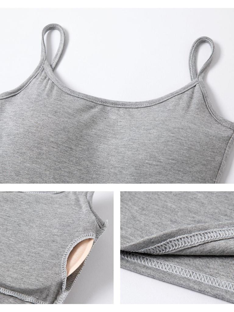 Women's Slim Fit Blush Pink Camisole with Chest Pads - Spring 2026 Collection, Thin & Comfortable Integrated Bra Lingerie