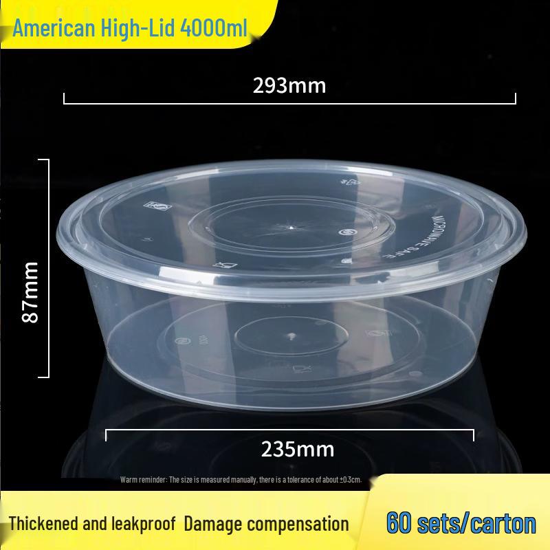 Disposable Round Plastic Takeout Container with High Lid