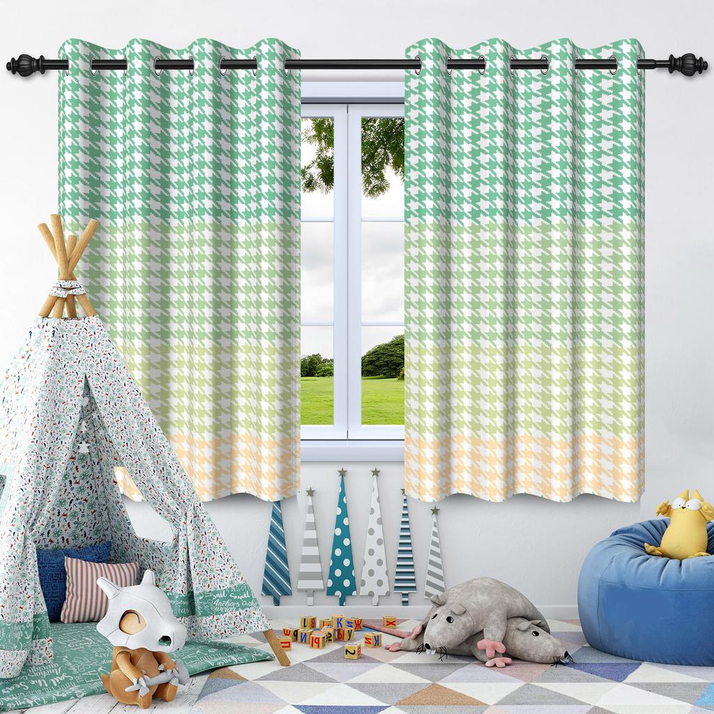 2Pcs Window Curtains Modern Style Simple Plaid Pattern Blackout Drapes Bedroom Living Room Drakening Thermal Insulation Curtain