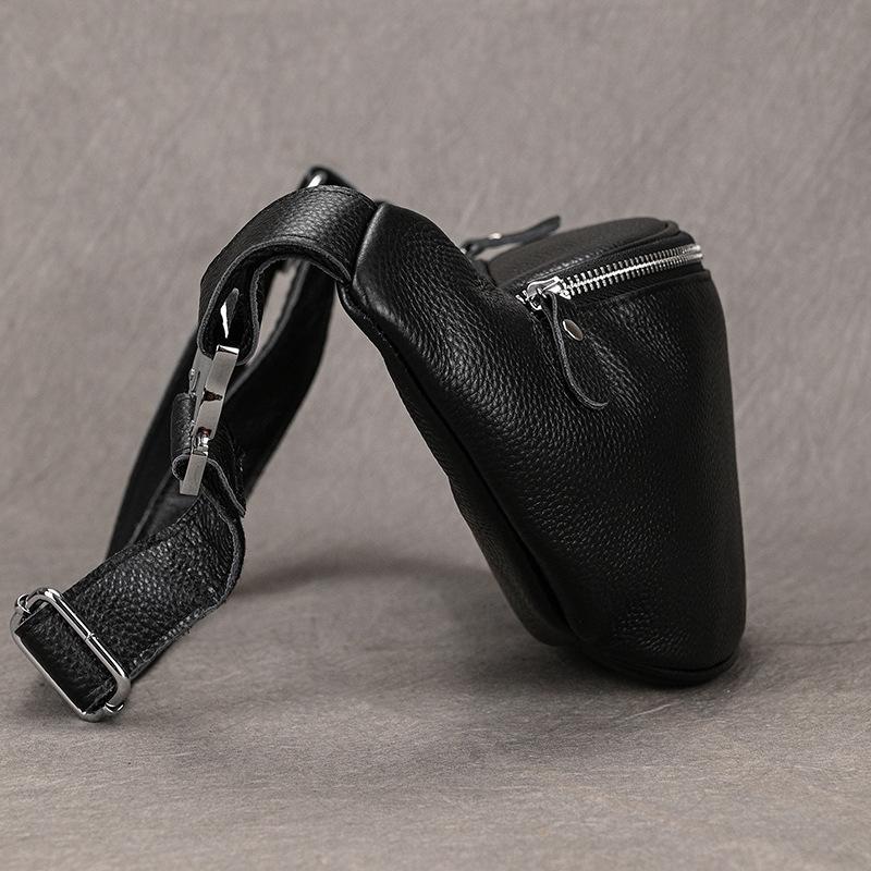 Leather Chest Bag Black Men's Multi-purpose Waist Bag Summer and Autumn Outdoor Messenger Bag Outdoor Sports Bag