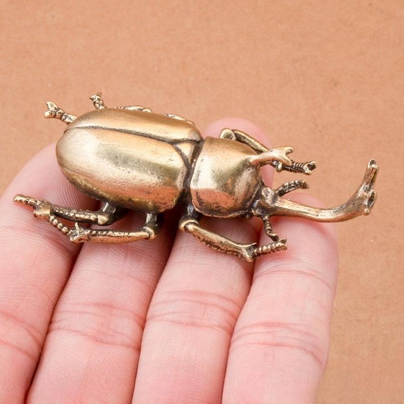 Retro Brass Beetles Figurines Unicorn Beetle Ornament Simulation Insect Tea Pets Desk Decorations Collectibles Gifts