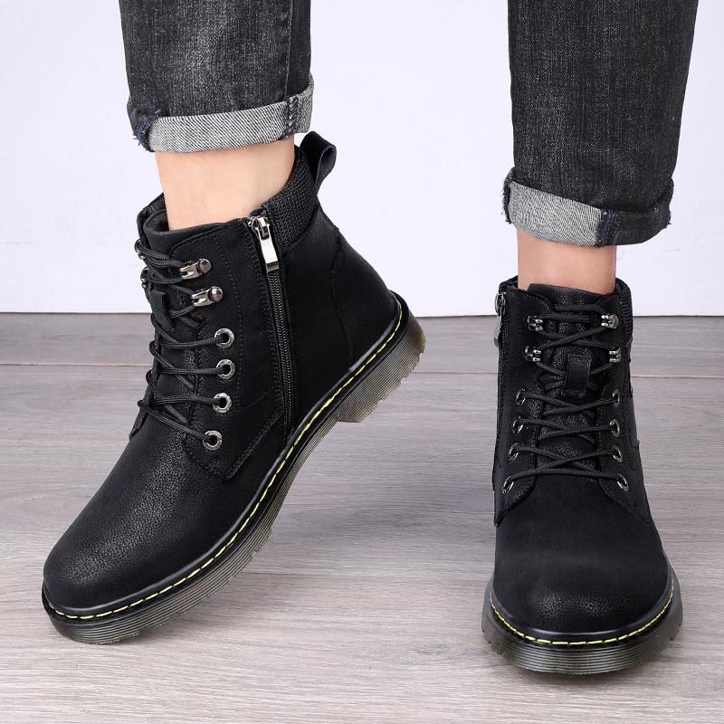 Fashion Trends Men Genuine Leather Boots Fashion Causal Boots Genuine Leather Shoes Comfy Durable Outdoor Warm Plush Cowboy Ankle Boots