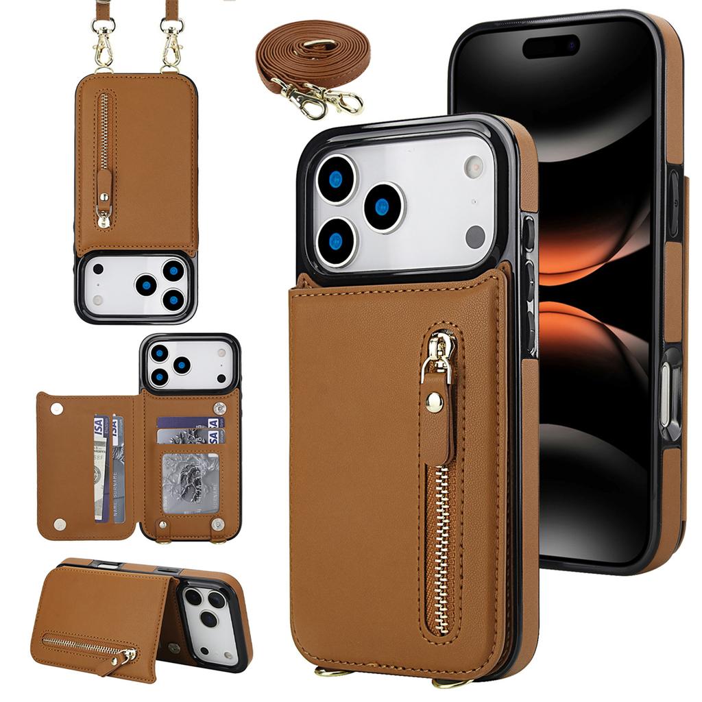 Crossbody Zipper RFID Wallet Card Slot Phone Case for IPhone 17 Pro Max 17 Air 16E 16 15 14 Plus 13 12 11 XR XS Leather Cover