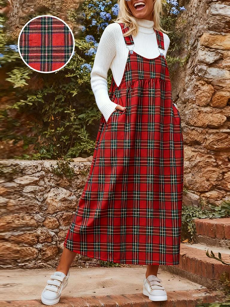 Büyük Beden Kadın Ekose Moda Elbise - Yeni Stil