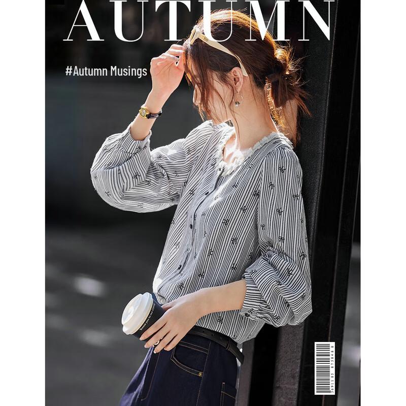 Women s Autumn Striped Pullover Blouse 2XL