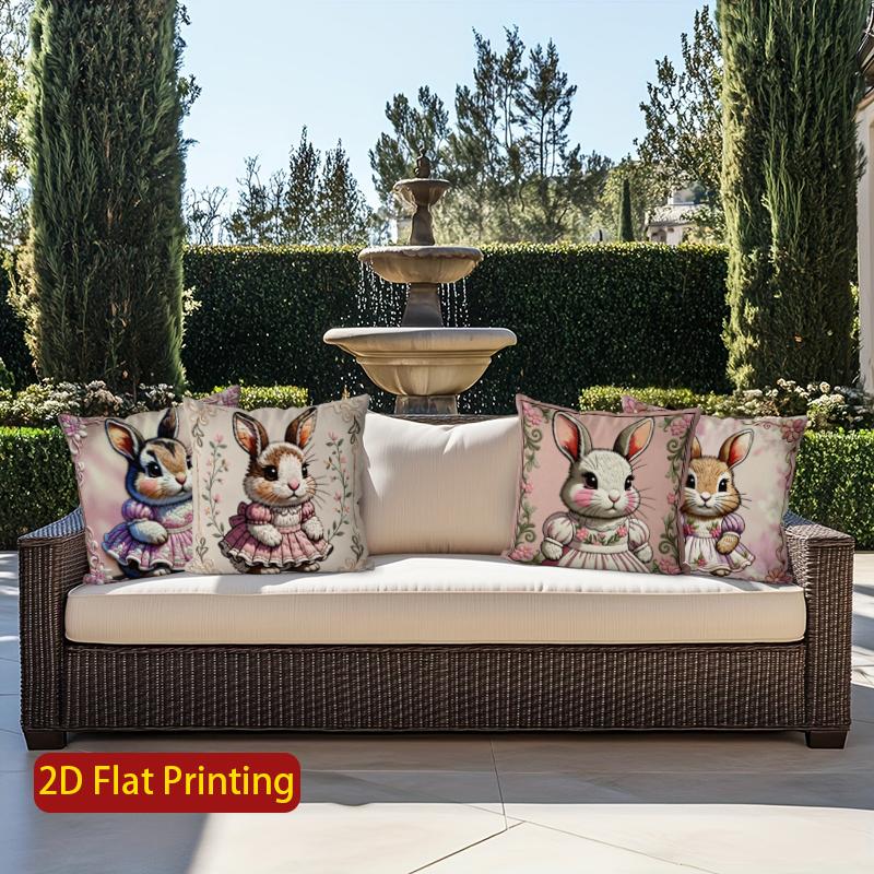 2D Cute Bunny Dressed In Flowers Pillow Covers Pattern Cushion Cover Suitable For Sofa Bedroom Car Pillow Cover