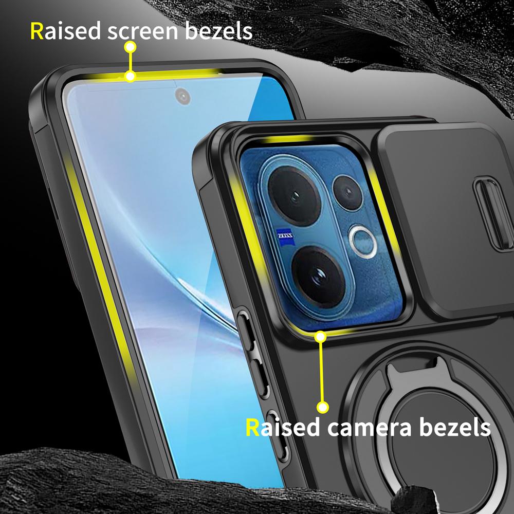 KEYSION 360° drehbarer Ringständer Handyhülle für VIVO V60 5G Schiebkamera-Schutz Magnetische stoßfeste Rückseite für VIVO V60