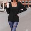 2024 Solid Color Square Neck Two-Piece Look Long Sleeve Casual Women's Autumn/Winter Wear