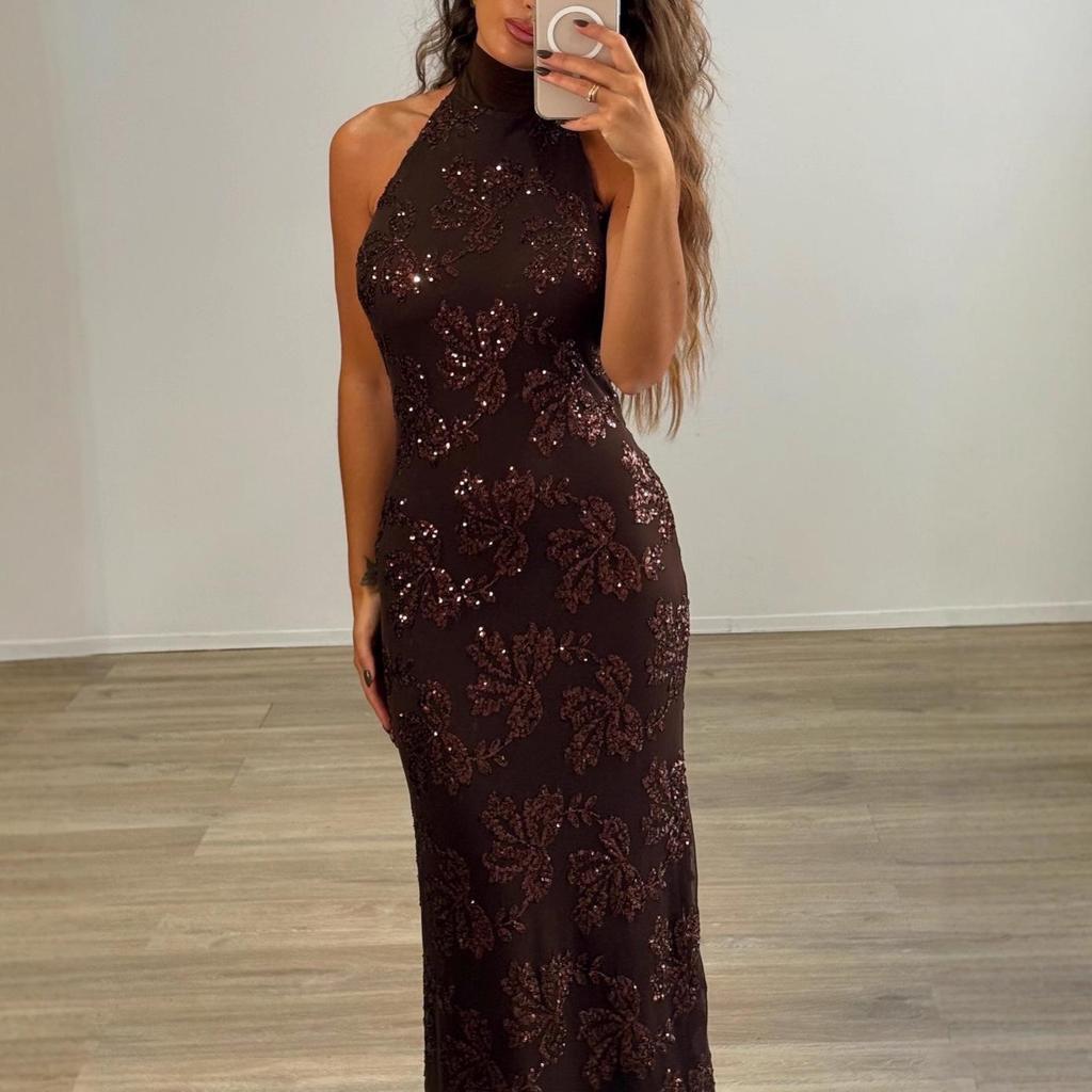 European and American Sleeveless Backless Sequin Floral Dress (2025 Release)