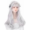 RyuuCos Lolita Wig, Long Hair, Curly Hair, Straight Bangs, Silver/Gray, Cosplay, Summer Night Glow, Natural, Harajuku Style, Heat Resistant, Disguise,