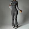 Women's 2 Piece Yoga Set with Zip-Up Long Sleeve Jacket and Flared Pants for Fitness and Training
