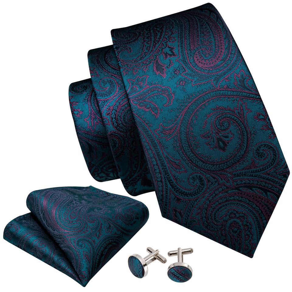 Barry.Wang Pearl sagė su kaklaraiščiu vyrams Paisley gėlių šilko kaklaraištis Hanky rankogalių sąsagų rinkinys
