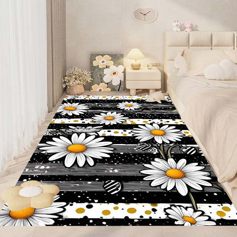 This New, Fresh Daisy Print Rug Is Suitable for Decorating Bedrooms, Living Rooms, Kitchens, Gardens, Balconies, and Sunrooms.