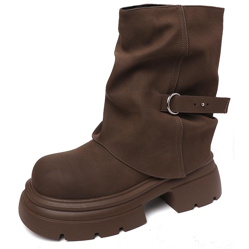 Fashion niche simple pleated trousers Martin boots children 2025 autumn and winter new thick-soled Maillard short boots
