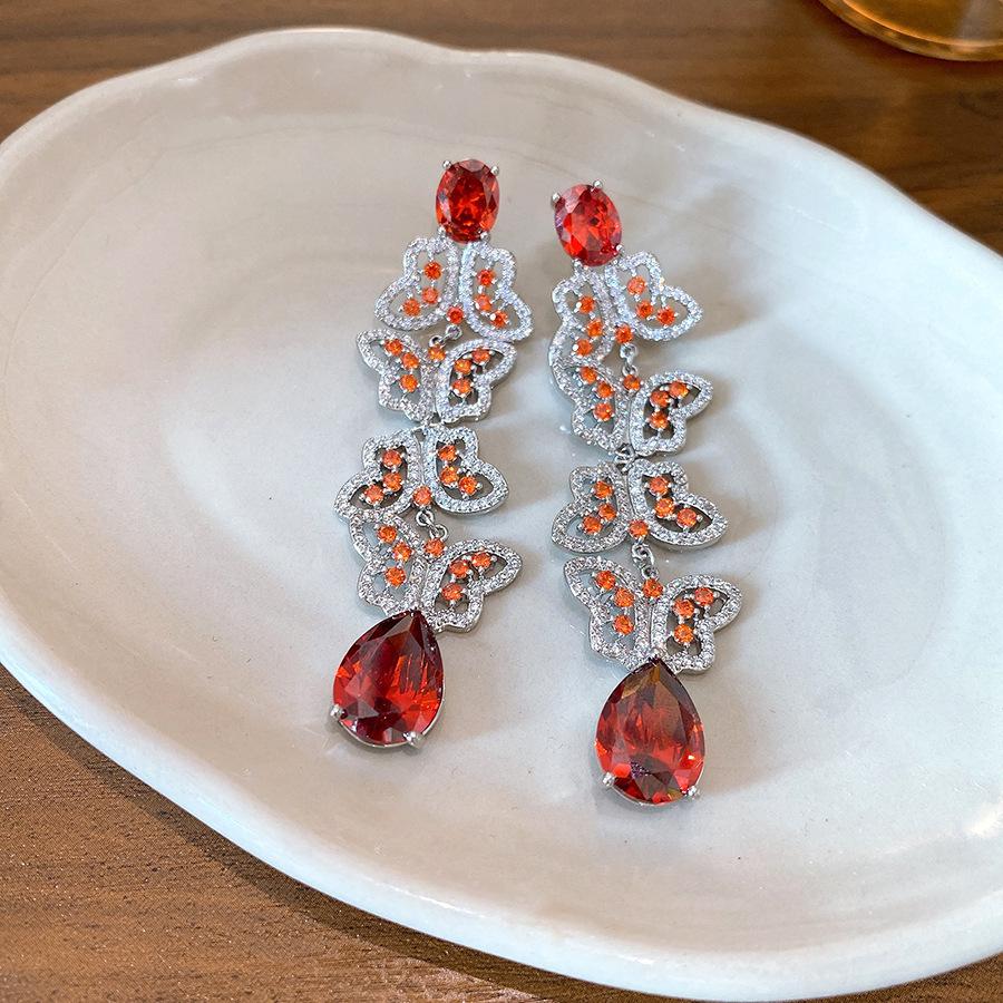 European and American geometric color flower zircon fringed earrings, stud earrings, exquisite luxury earrings, women