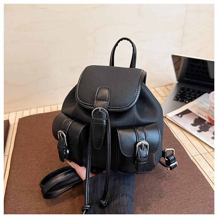 

Bucket backpack female leisure niche students class schoolbag street trend lightweight travel backpack чёрный