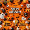 Mocsicka Happy Halloween Background Pumpkin Party Yellow Photo Backdrop Spider Web Bat Ghost Demon Balloons Decoration Photocall