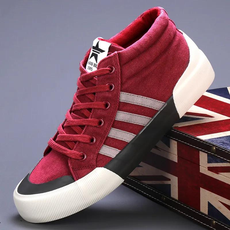 Autumn Breathable Canvas Sneakers Men Plimsoll Fashion High Top Vulcanized Shoes Men Casual Green Men's Canvas Shoes