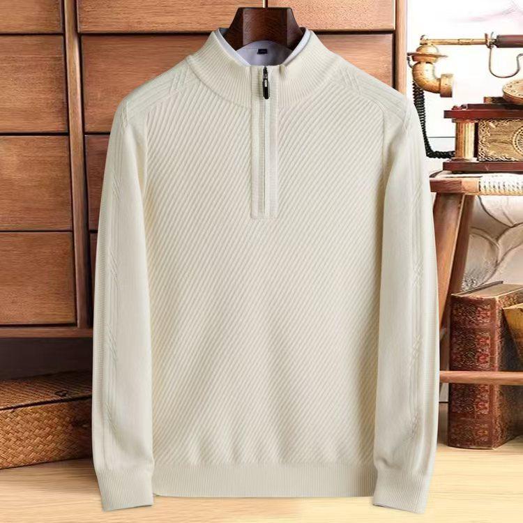 Men s Half-Zip Pure Wool Jacquard Sweater XXL