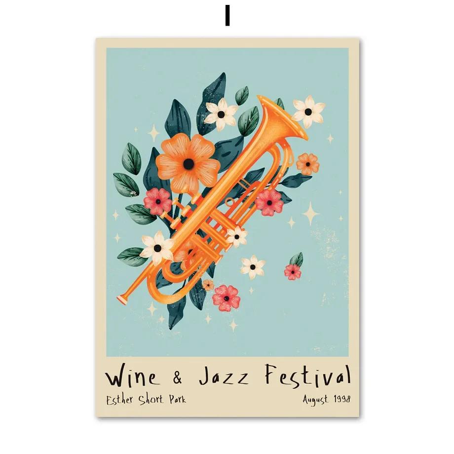 Abstraktes Wein Jazz Festival Rot Schwarze Katze Leinwandgemälde Wandkunst Nordische Poster und Drucke Wandbilder für Wohnzimmerdekor
