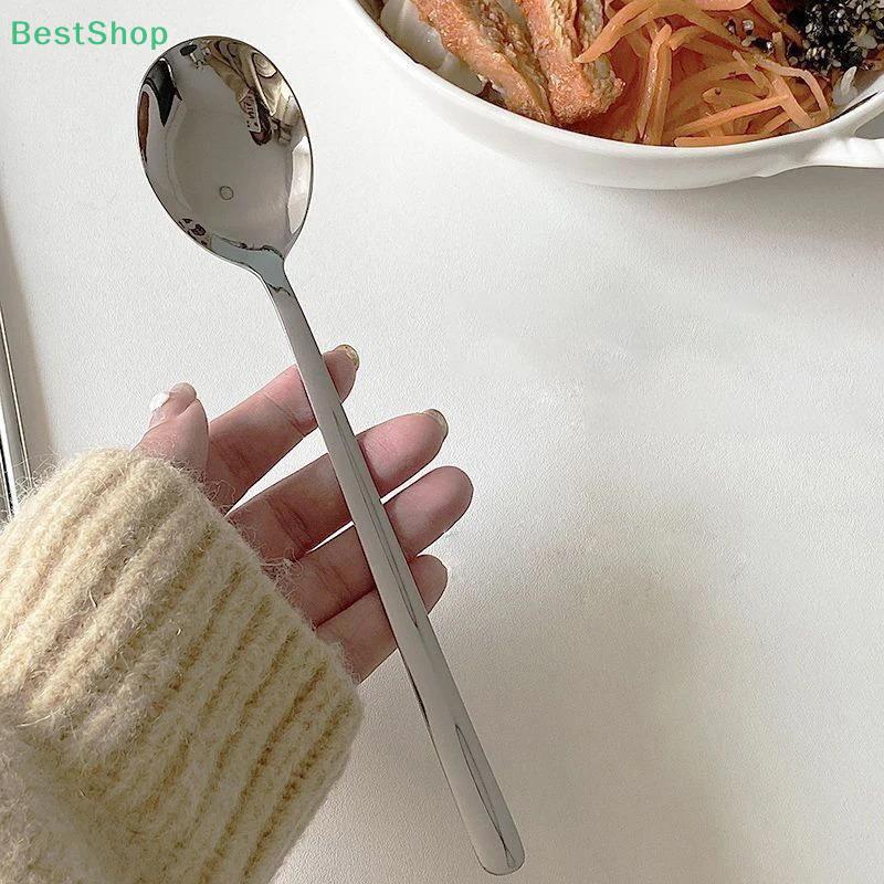 Ensemble Cuillère et Fourchette en Acier Inoxydable Vaisselle Style Coréen Cuillères à Long Manche pour Adultes Repas et Soupe, Cuillères à Soupe Ménagères