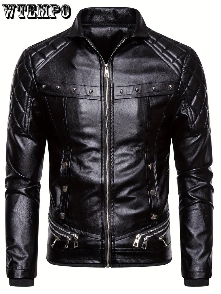 Ανδρικό Κομψό Μπουφάν Μοτοσικλετιστή από Συνθετικό Δέρμα με Αποσπώμενο Γούνινο Κολάρο - Ζεστό με Φλις Επένδυση, Streetwear με Φερμουάρ - Συνθετικό Δέρμα & Φλις - για Άνδρες