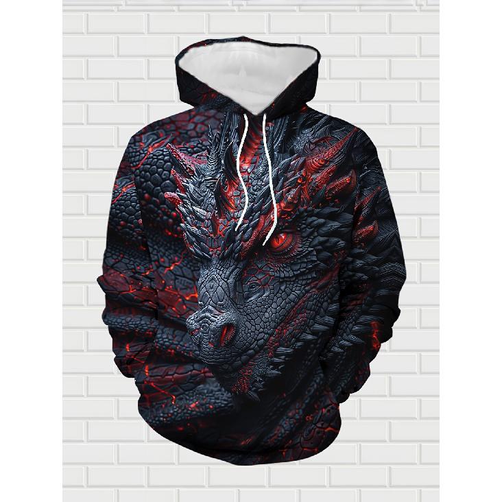 Men'S 3D Dragon Graphic Hoodie And Jogging Pants - Trendy And Comfortable Attire for Spring And Autumn