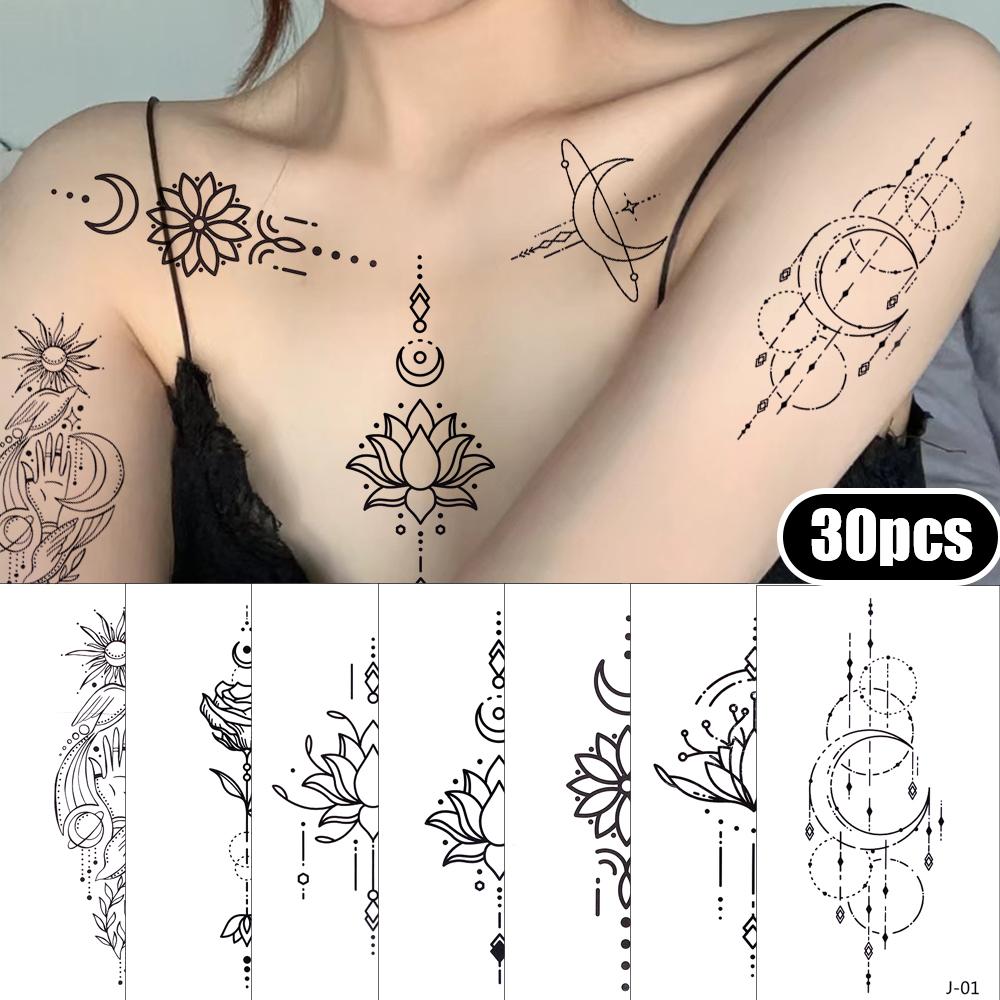 

30 листов Луна Звезды Временные татуировки Наклейки Водонепроницаемый Body Art Line Transfer Поддельные татуировки Наклейки для женщин Наклейка Украшения
