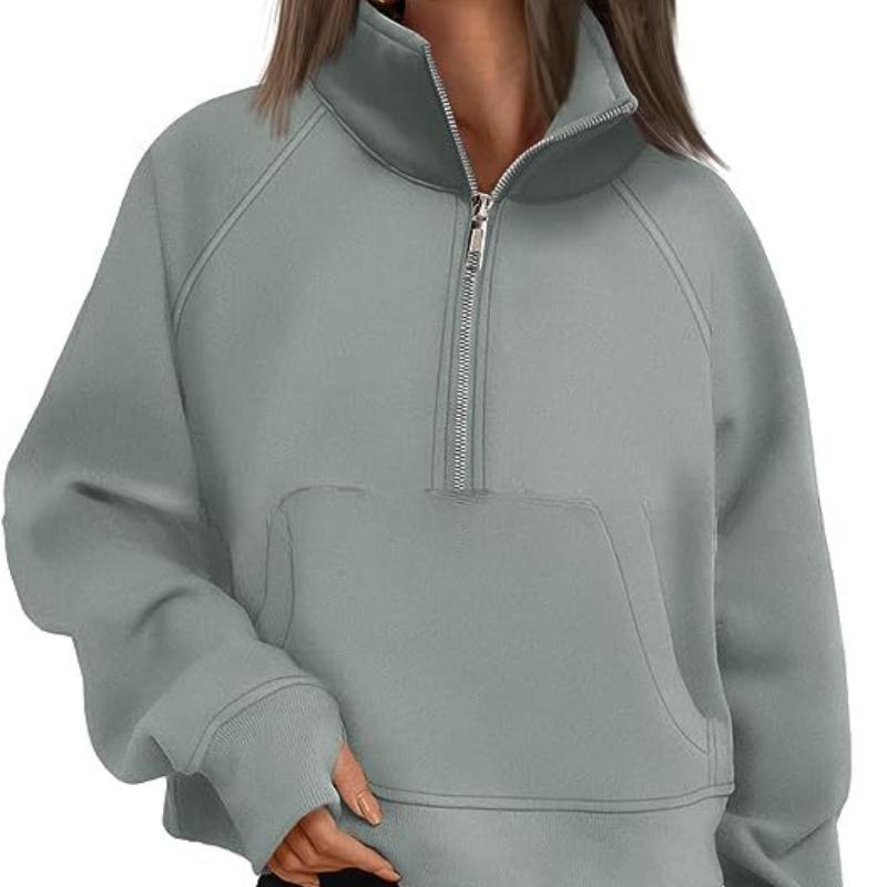 Herbst- und Wintersportarten Damen-Sweatshirts mit halbem Reißverschluss Übergröße Locker Stehkragen Samt-Hoodies Damenmode Langarm Freizeit-Sweatshirt 25144