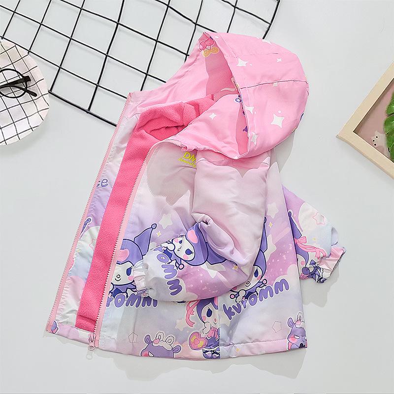 

Девичья весенне-осенняя ветровка с капюшоном Kuromi - куртка на флисовой подкладке 160 cm розовый