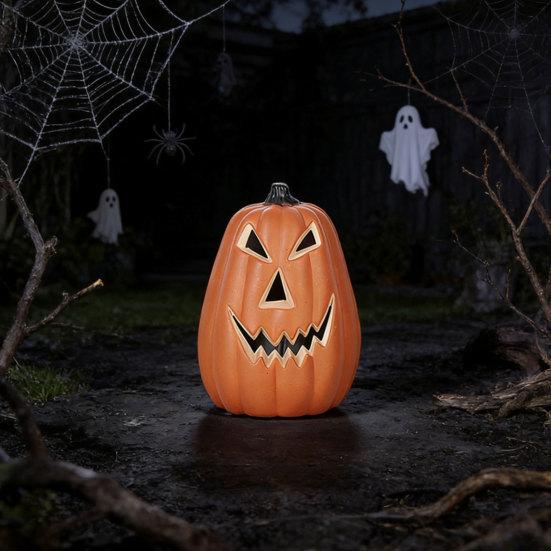 Halloween Light Up Pumpkin Decoration, Spooky Jack O Lantern Ornament for Window Display, Children Photo Prop for Party