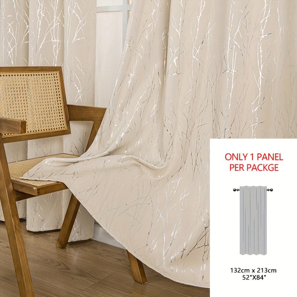 1 Stück Verdunkelungsvorhang mit bronzierendem silbernem Zweig – modern, schlicht, für Schlafzimmer, Balkon, Wohnzimmer, schwebendes Fenster, Bürodekoration, Lichtblockierung