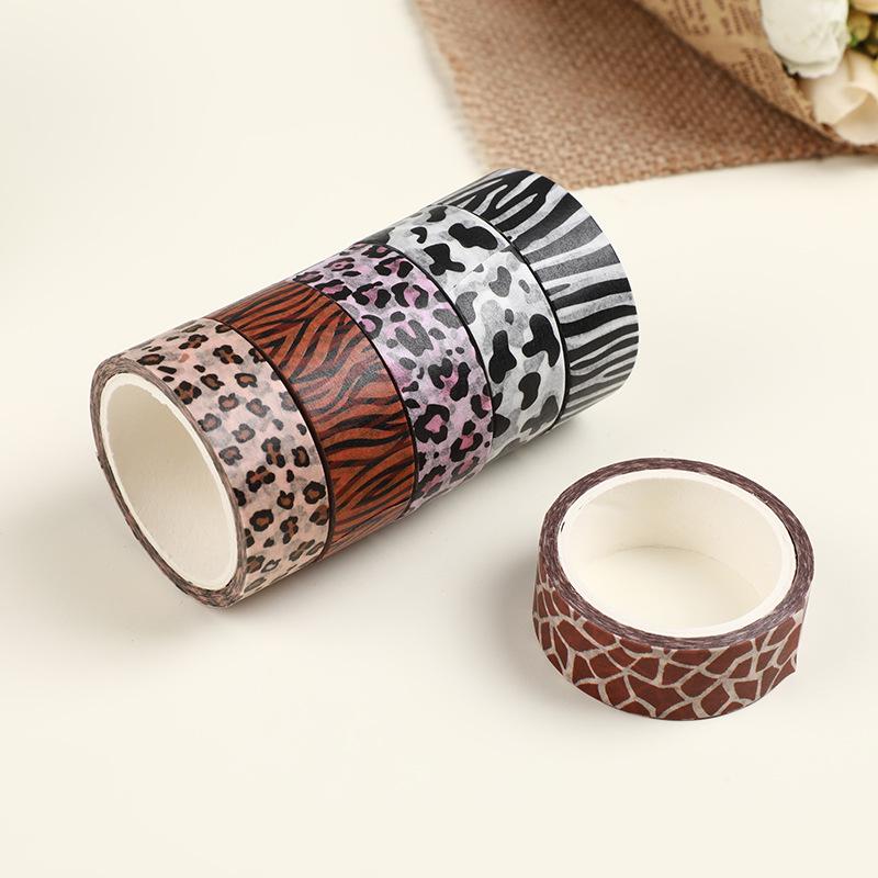 Animal Print Washi Tape Set: 6 Rolls of Tiger, Zebra, and Leopard Patterns for DIY Journals & Decoration
