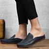 Fashion2024 Fashion Half Drag Loafers Men Casual Leather Driving Shoes Classic Mesh Summer Slippers Breathable Light Leisure Walk Flats
